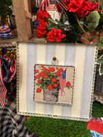 Load image into Gallery viewer, Americana: Bucket of Red Geraniums and American Flag Mini Print
