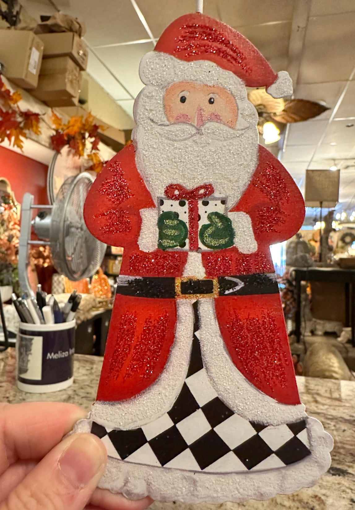 Santa Claus Harlequin Metal Ornament