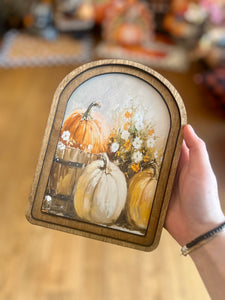 Fall Pumpkins Wood Frame Picture Arch Top Design