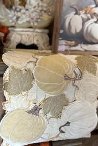 Elegant White, Gold, and Tan Pumpkin Table Runner