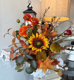 Load image into Gallery viewer, Fall Mixed Sunflower Arrangement in White Bubble Vase
