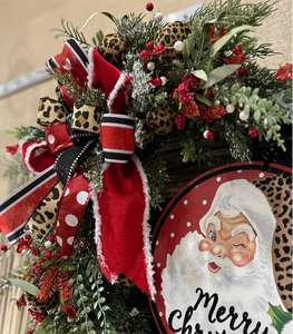 Leopard Santa Christmas Wreath with Black