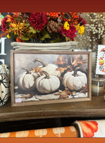 Load image into Gallery viewer, White Pumpkins with Fall Leaves Art and Wood Frame
