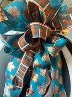 Load image into Gallery viewer, Fall Teal Copper Bow Leaves and Plaid Patterns
