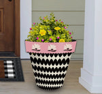 Load image into Gallery viewer, Pink, Black and White Design Outdoor Pots Zig Zag Pattern
