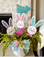 Load image into Gallery viewer, Turquoise Ears Bunny with Bow tie White Rabbit Metal Outdoor Stakes

