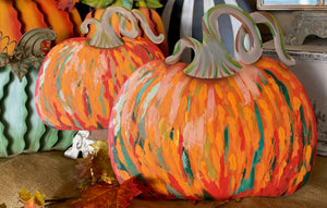Artful Orange and Green Pumpkins Set of 2 Metal Stakes
