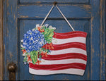 Load image into Gallery viewer, Floral American Flag Door Hanger in Red, White, and Blue Shimmering Finish
