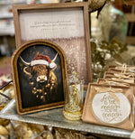 Load image into Gallery viewer, ArchTop Wooden Highland Cow with Santa Hat Christmas Picture
