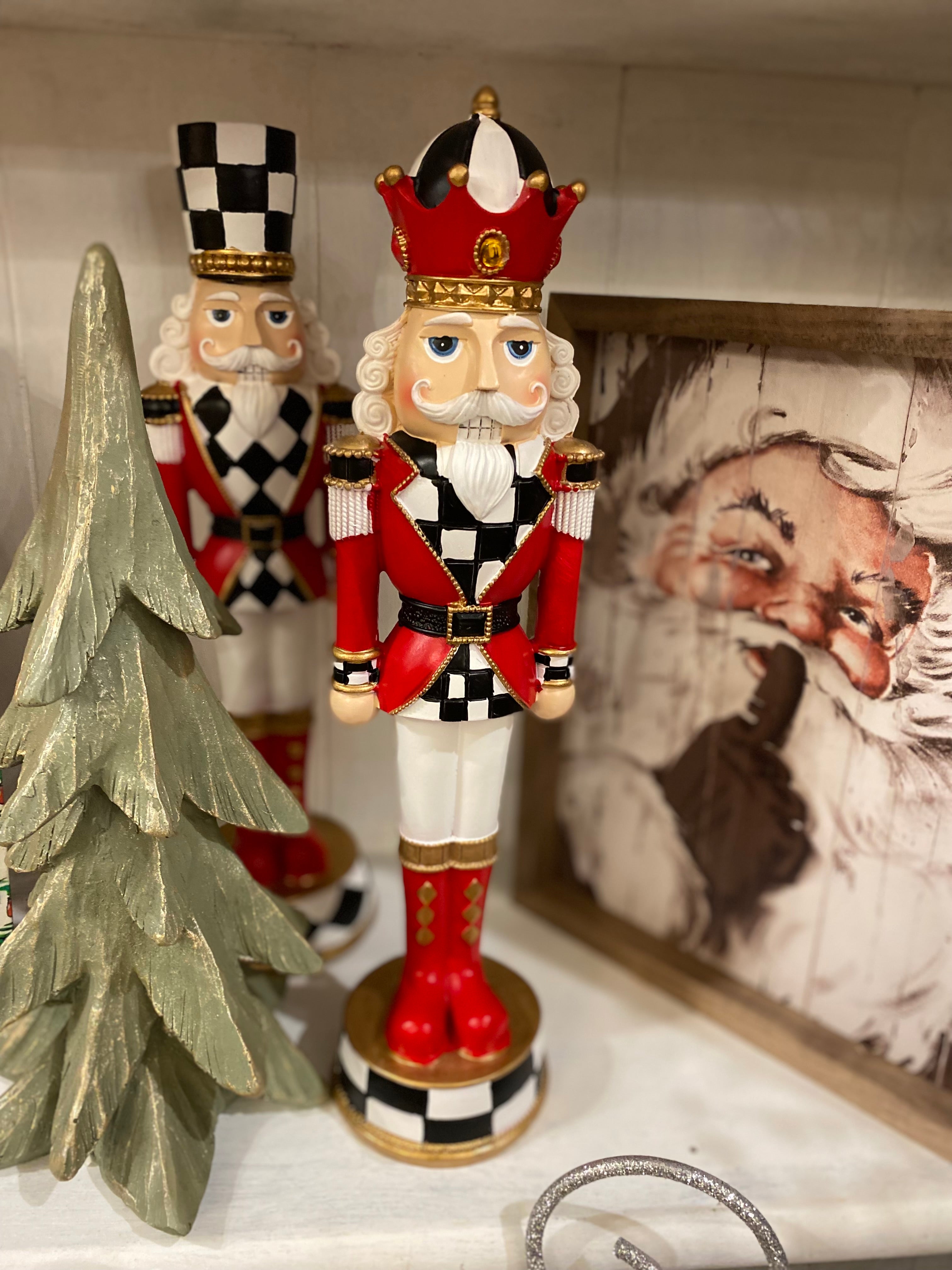 Nutcracker Black & White, Gold, and Red with Check Pattern 13”h Set of 2