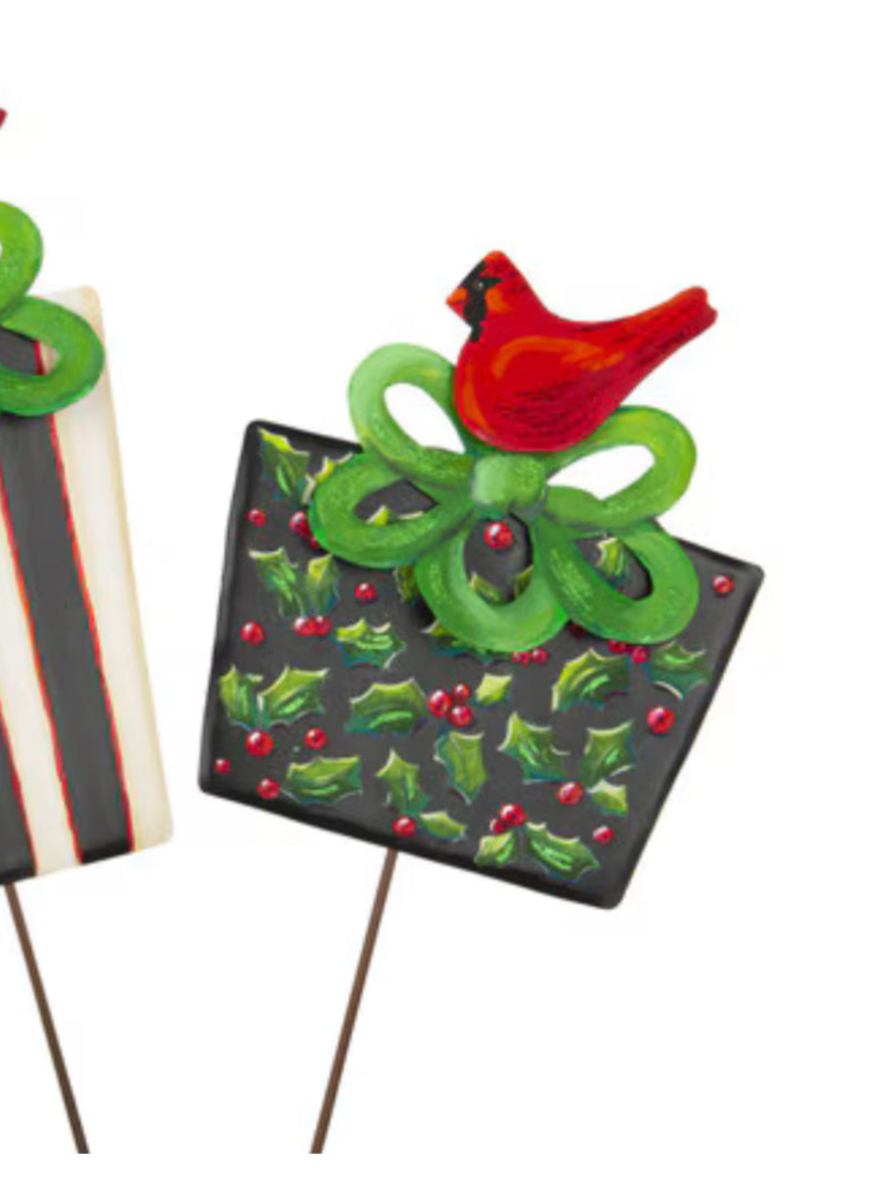 Black and Red Cardinal Christmas Package Metal Stake Outdoor or Indoor