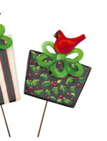 Load image into Gallery viewer, Black and Red Cardinal Christmas Package Metal Stake Outdoor or Indoor
