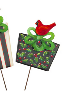Black and Red Cardinal Christmas Package Metal Stake Outdoor or Indoor