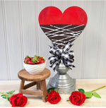 Load image into Gallery viewer, Valentines Day: Chocolate Dipped Metal Heart with White Drizzle Outdoor Stake
