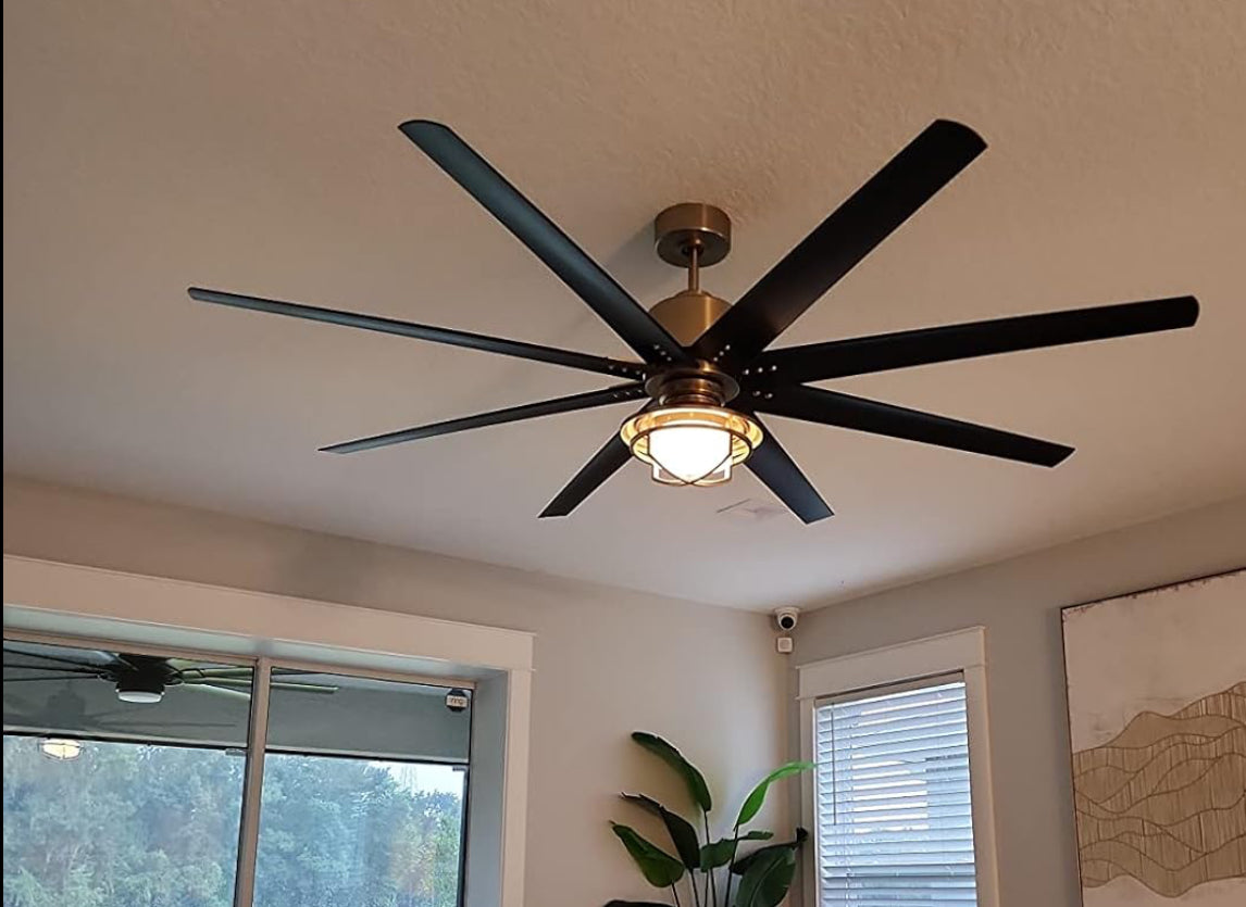 Aged Brass and Black Fleet Ceiling Fan - 72” or 56” DAMP Rated Fan Indoor or Outdoor