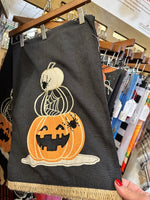 Load image into Gallery viewer, Halloween Jack-o-Lantern Stitched Black Table Runner 72”
