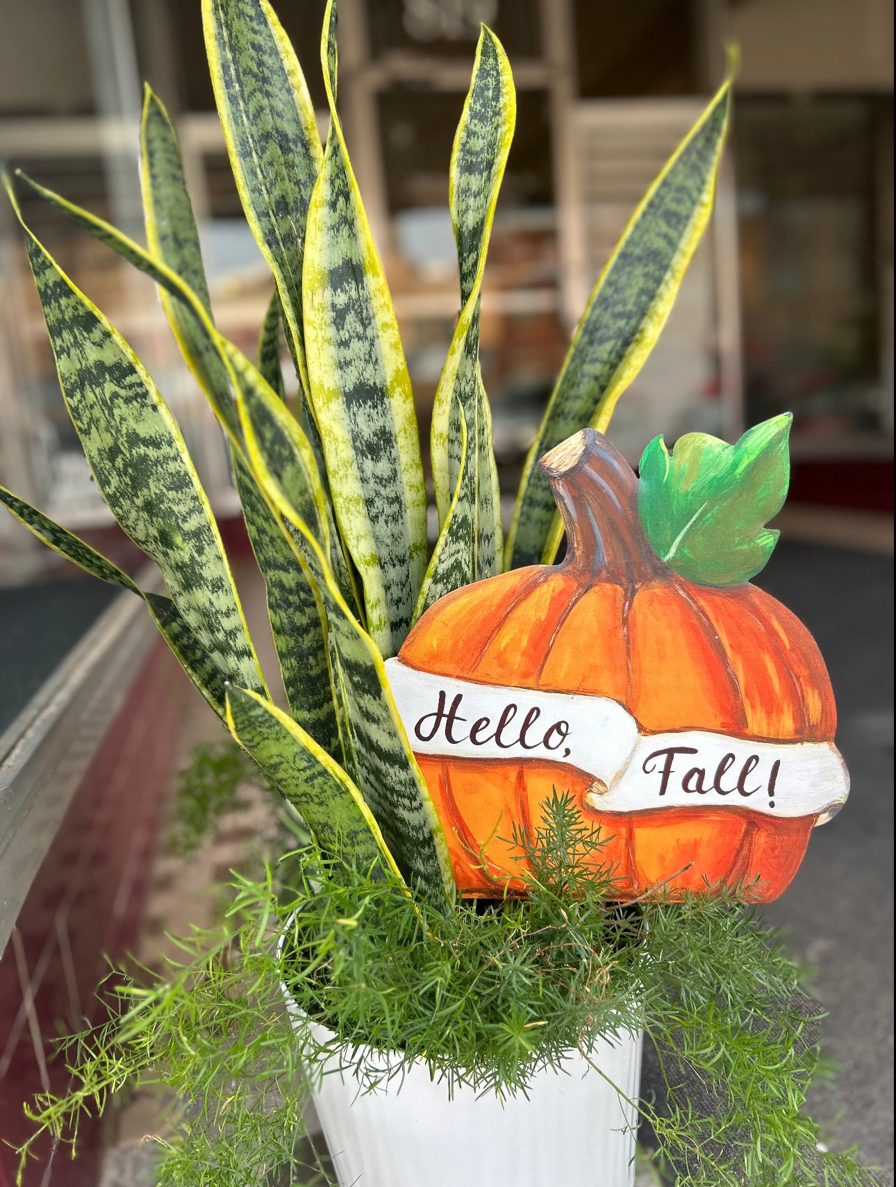 Hello Fall Banner Orange Metal Pumpkin Stake with Easel