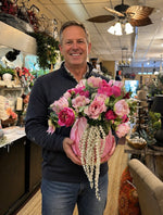 Load image into Gallery viewer, Blooming Pink Peonies in Tulip Planter Outdoor Indoor Ceramic Container
