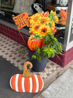 Load image into Gallery viewer, Orange &amp; White Stripe Metal Pumpkin Yard Stake
