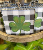 Load image into Gallery viewer, Shamrock Mini Print With Buffalo Check Black and White Background
