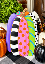 Load image into Gallery viewer, Fall Whimsical Patterned Tall Metal Pumpkin Yard Stake

