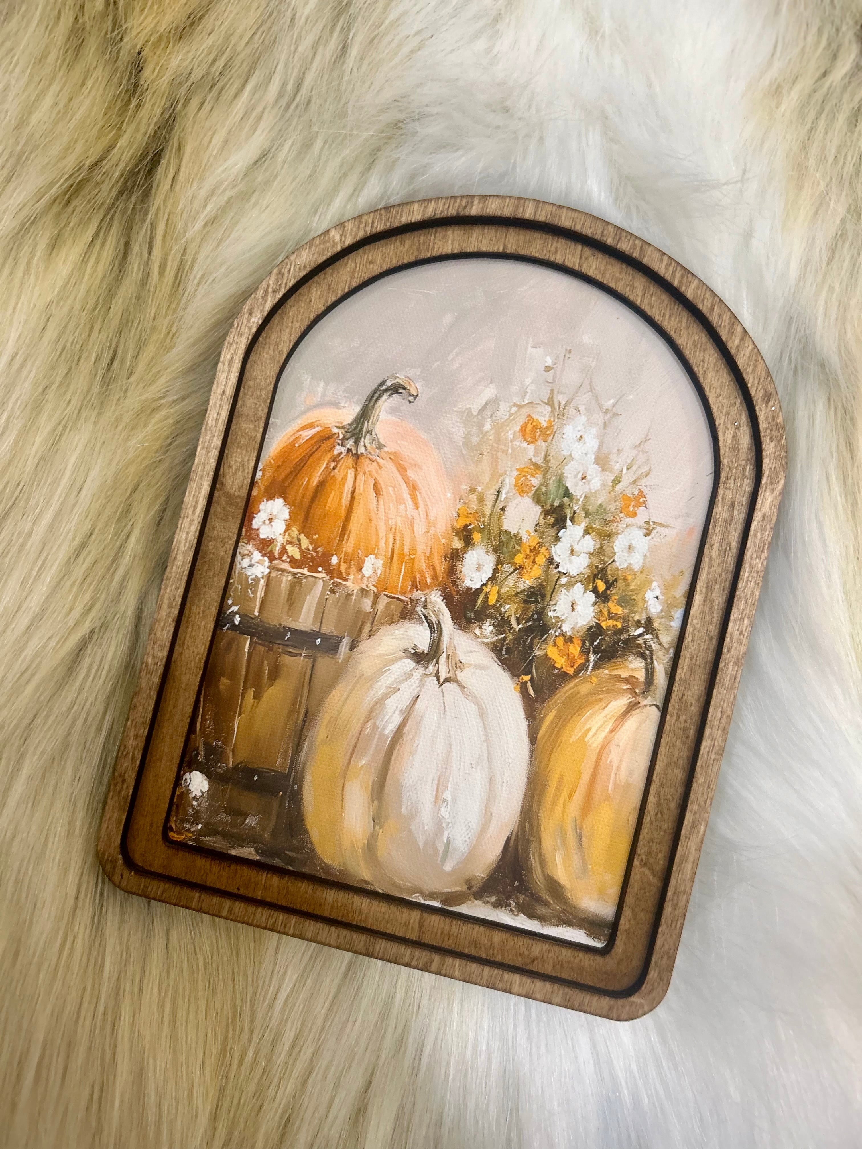Fall Pumpkins Wood Frame Picture Arch Top Design