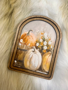 Fall Pumpkins Wood Frame Picture Arch Top Design