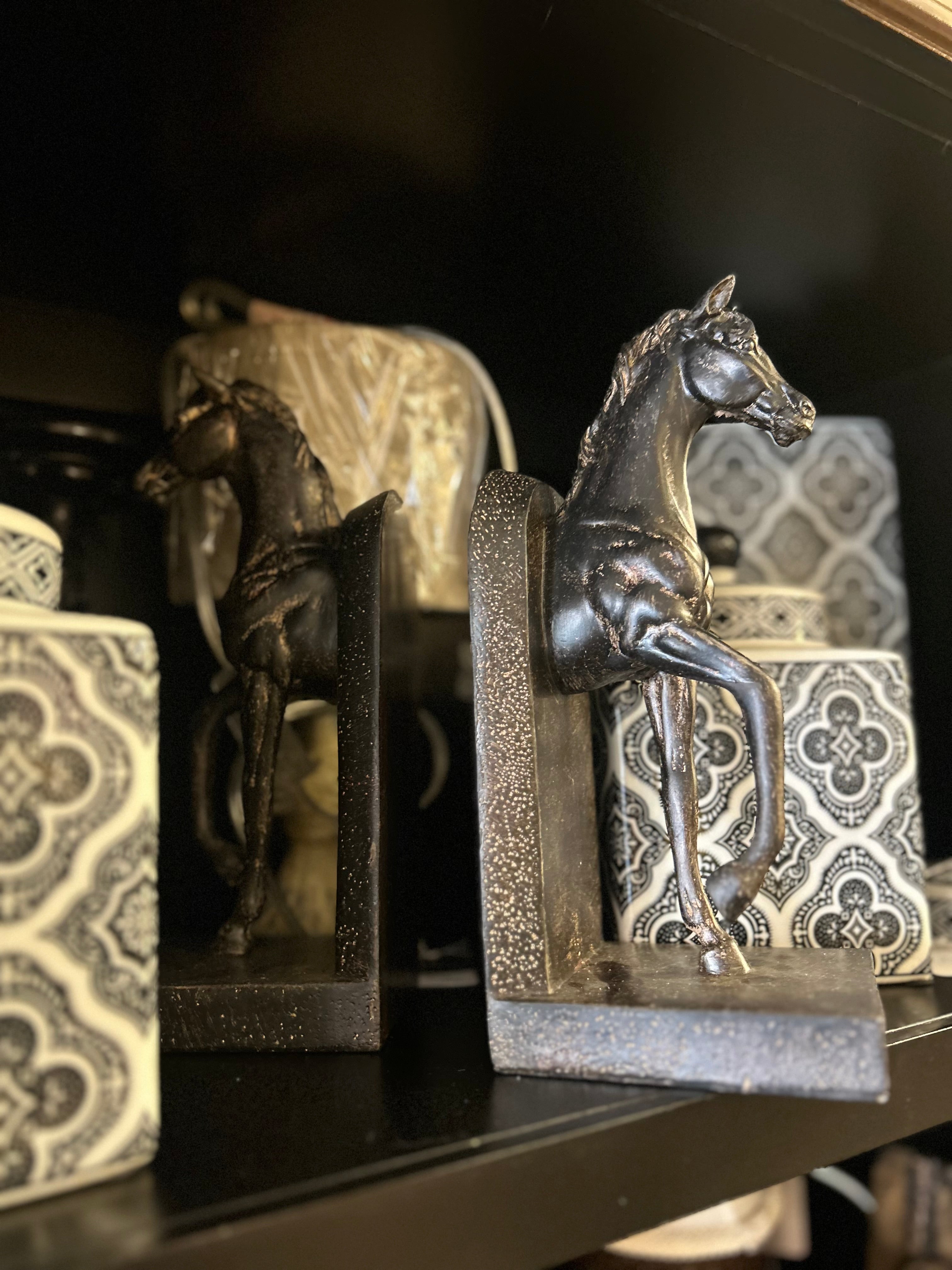 Horse Prancing Bronze Resin Bookends