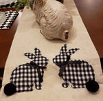 Load image into Gallery viewer, Gingham Black and White Bunny with Pom Pom Tails Table Runner
