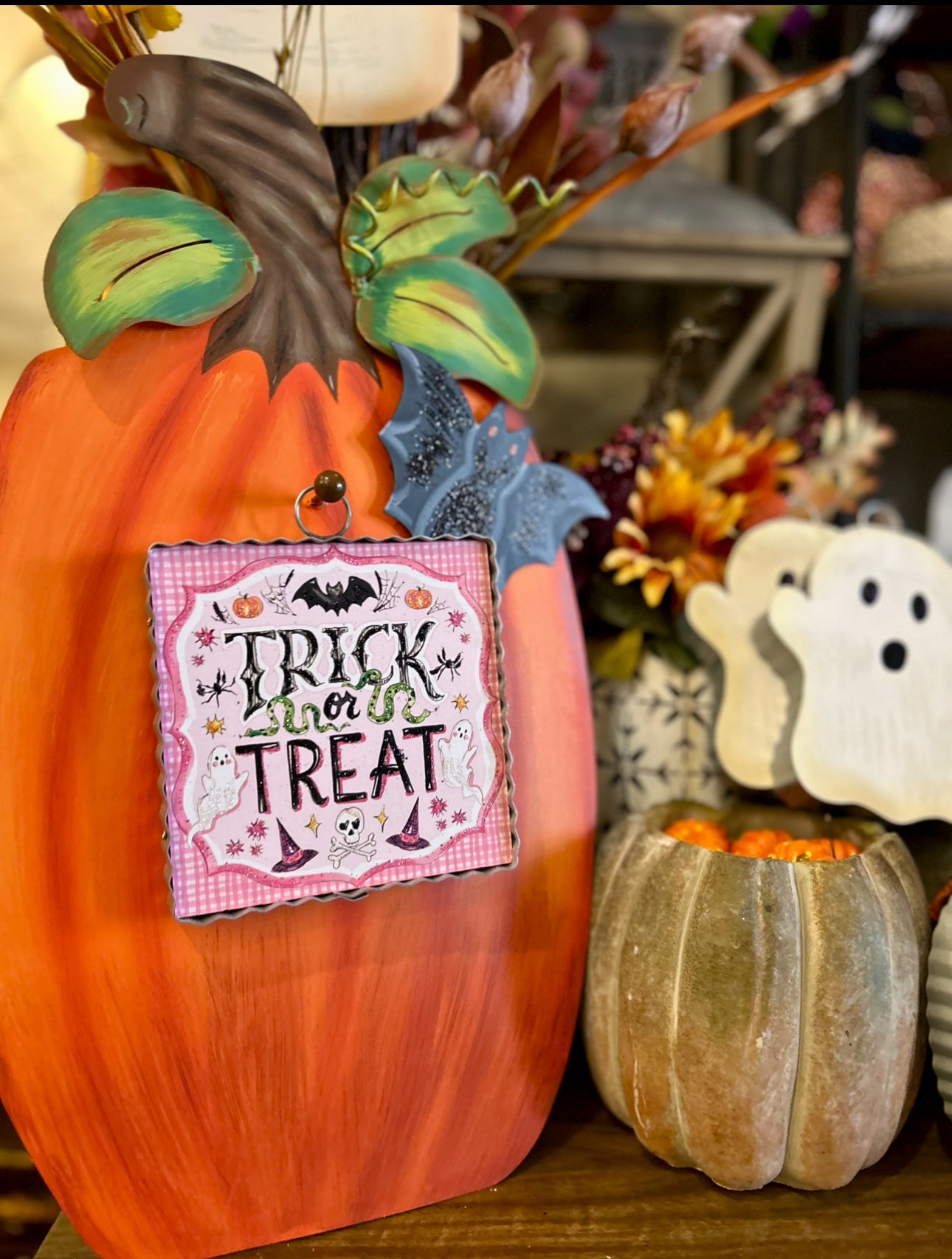 Pink Trick or Treat Mini Print with Galvanized Frame