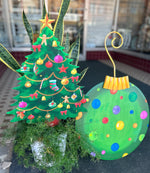 Load image into Gallery viewer, Large Green Polka Dot Bulb Ornament Yard Metal Stakes
