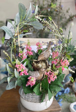 Load image into Gallery viewer, Brown Birds Spring Floral with Pink, Green, Soft Blues, Yellow
