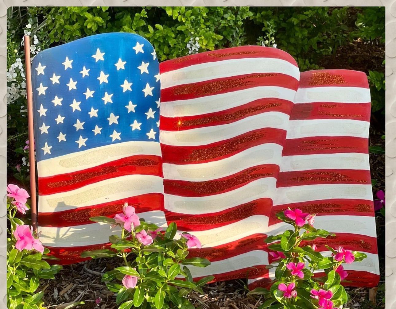 Americana: Large Waving Metal American Flag Stake