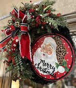 Load image into Gallery viewer, Leopard Santa Christmas Wreath with Black
