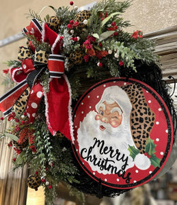 Leopard Santa Christmas Wreath with Black