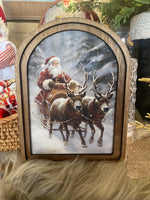 Load image into Gallery viewer, Arch Top Wooden Classic Santa Art with Snow or Round Wood Frame
