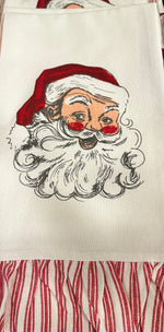 Load image into Gallery viewer, Santa Claus Hand Towel with Red &amp; White Stripe Ruffle Trim
