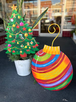 Load image into Gallery viewer, Bulbs Small Green, Red, Gold Stripe Ornament Yard Metal Stakes
