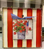 Load image into Gallery viewer, Americana: Bucket of Red Geraniums and American Flag Mini Print
