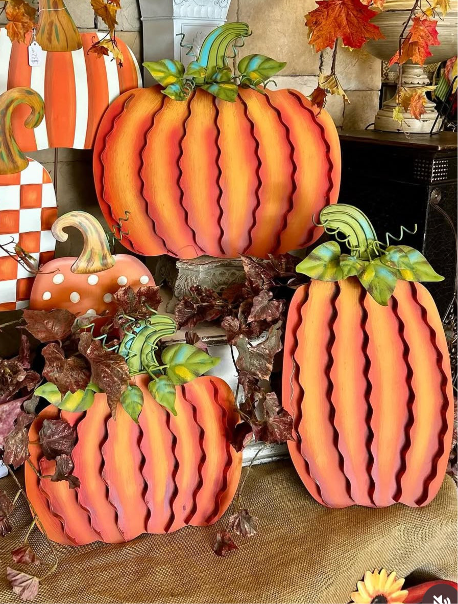 Set of 3 Orange Pumpkins with Easels and Stakes, Safe to Use Outdoor
