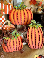 Load image into Gallery viewer, Set of 3 Orange Pumpkins with Easels and Stakes, Safe to Use Outdoor

