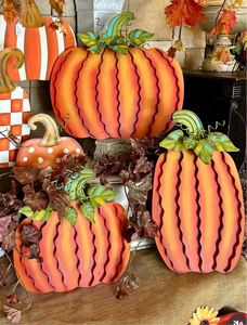 Set of 3 Orange Pumpkins with Easels and Stakes, Safe to Use Outdoor