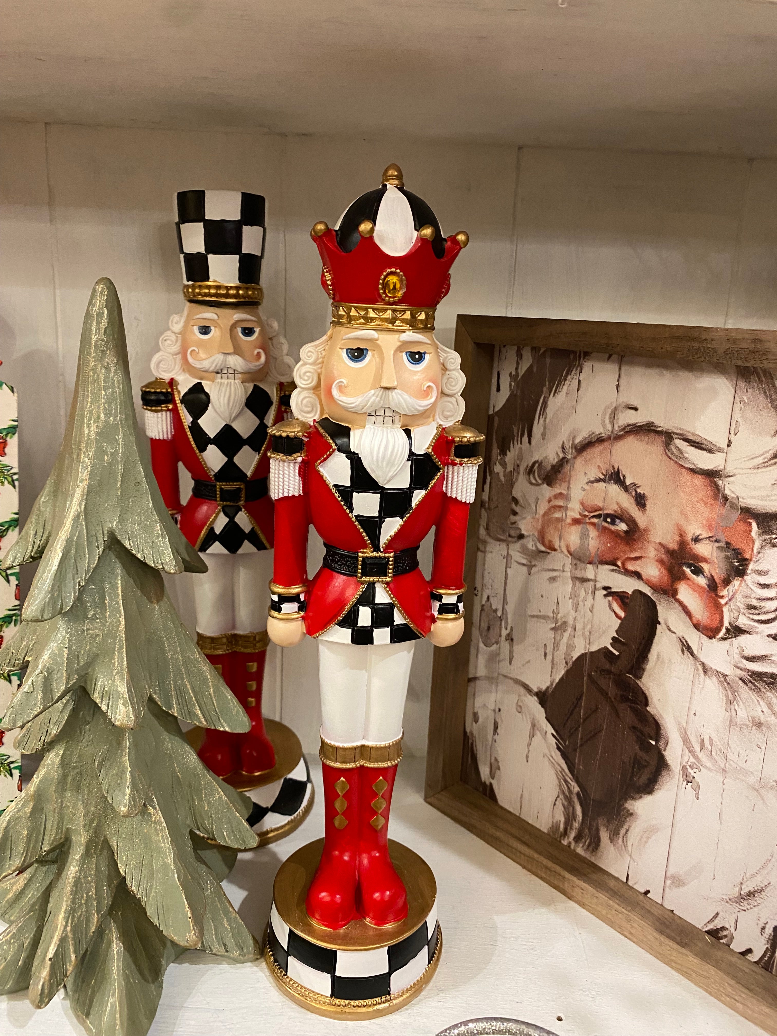 Nutcracker Black & White, Gold, and Red with Check Pattern 13”h Set of 2