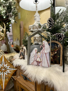 Nativity in Galvanized Frame with Bow