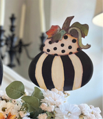 Load image into Gallery viewer, Set of 3 Pumpkins and 1 Gourd Black &amp; White Stripe Metal Stake
