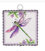 Load image into Gallery viewer, Purple Dragonfly Galvanized Framed Mini Print with Floral Accents

