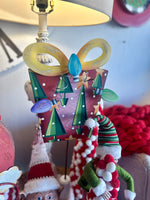 Load image into Gallery viewer, Red Vintage Bulb &amp; Tree Package with Gold Bow Metal Outdoor or Indoor Stake with Easel
