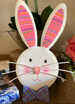 Load image into Gallery viewer, Turquoise Ears Bunny with Bow tie White Rabbit Metal Outdoor Stakes
