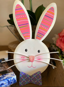 Turquoise Ears Bunny with Bow tie White Rabbit Metal Outdoor Stakes