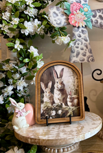 Load image into Gallery viewer, Arch Top Wooden Bunnies Art
